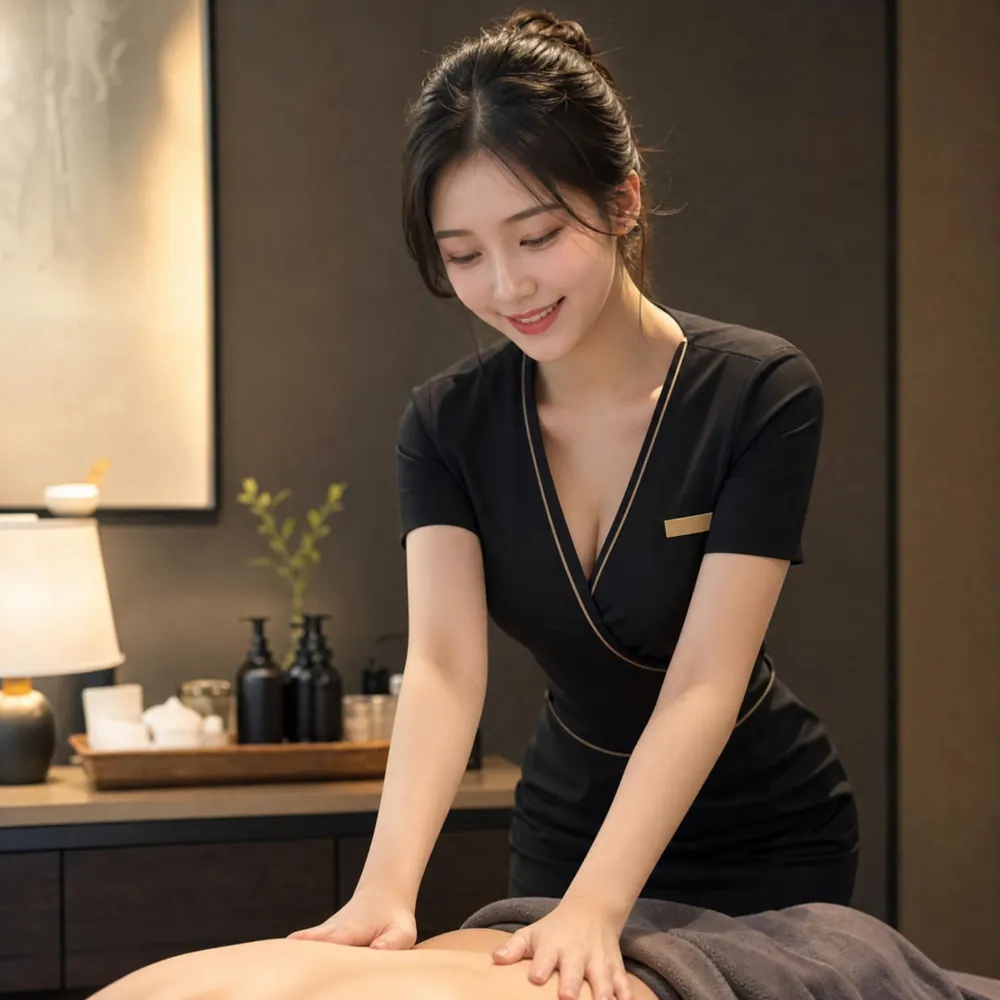 바다숨 출장마사지 관리사가 오일로 등을 풀어 주는 모습